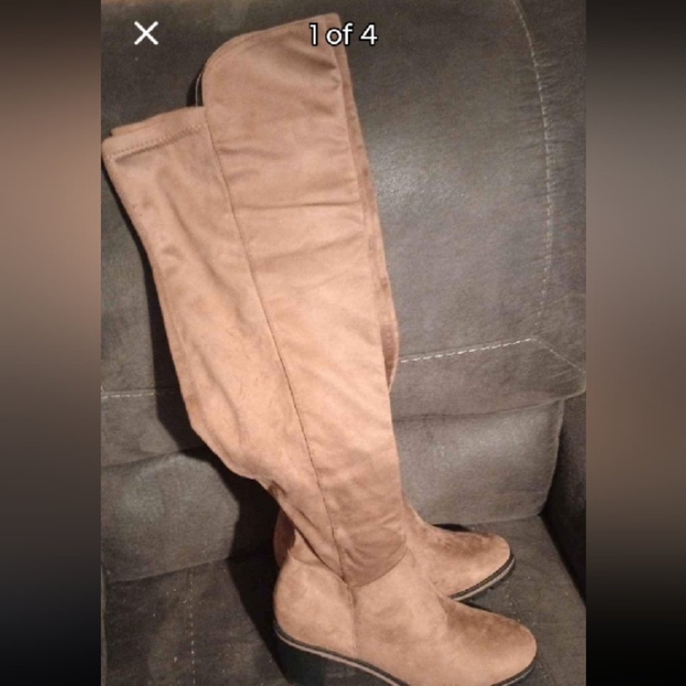Brown Suede Knee-High Boots